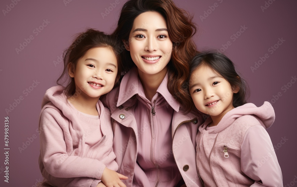 Fashion smiling mother holding her kid on solid color background, love concept Fashion smiling mother holding her kid on solid color background, love concept