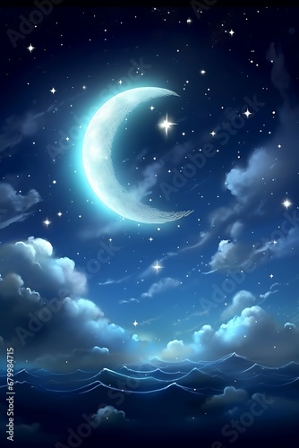 cartoon moon and star in night sky