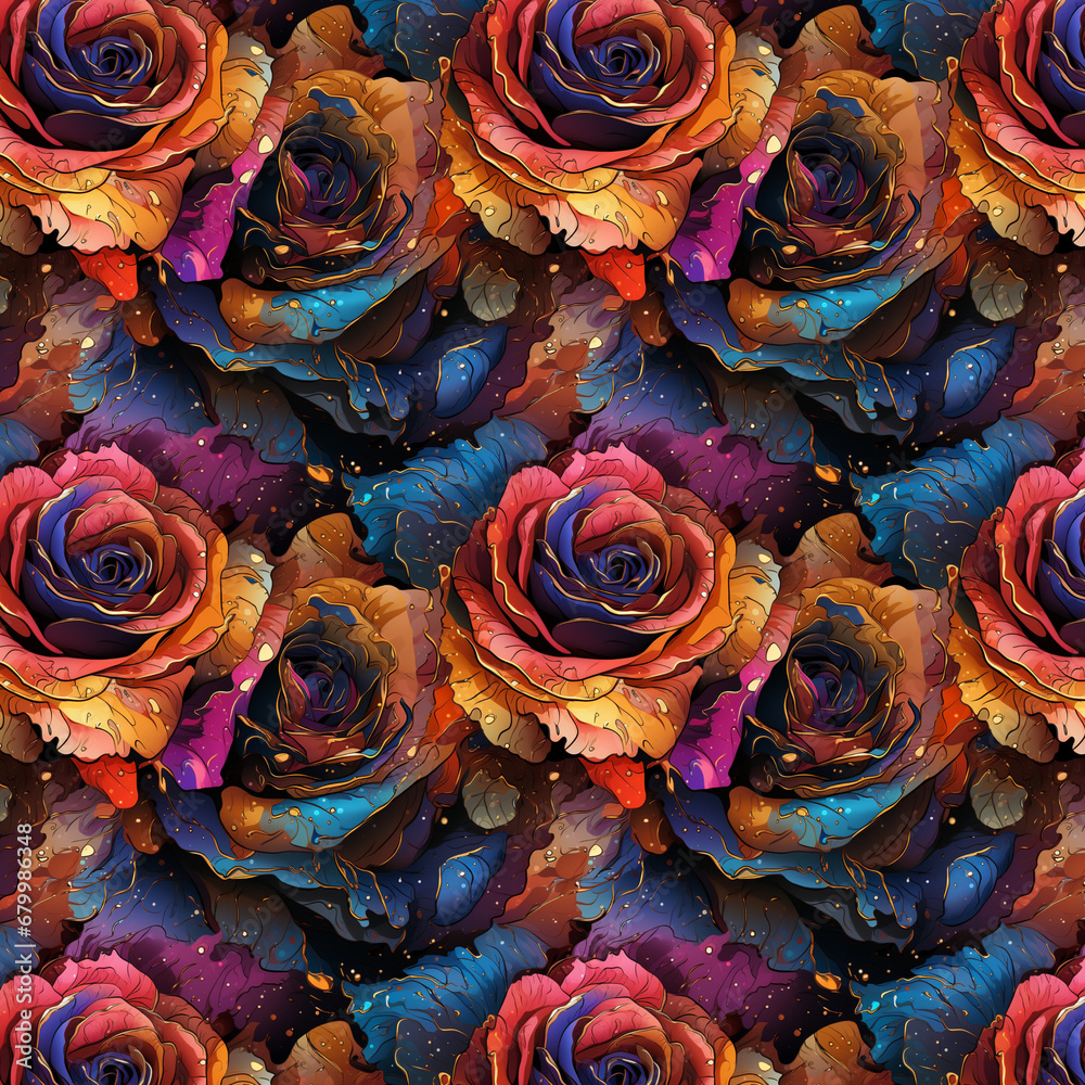 Bunch of  digital art roses flower seamless pattern background