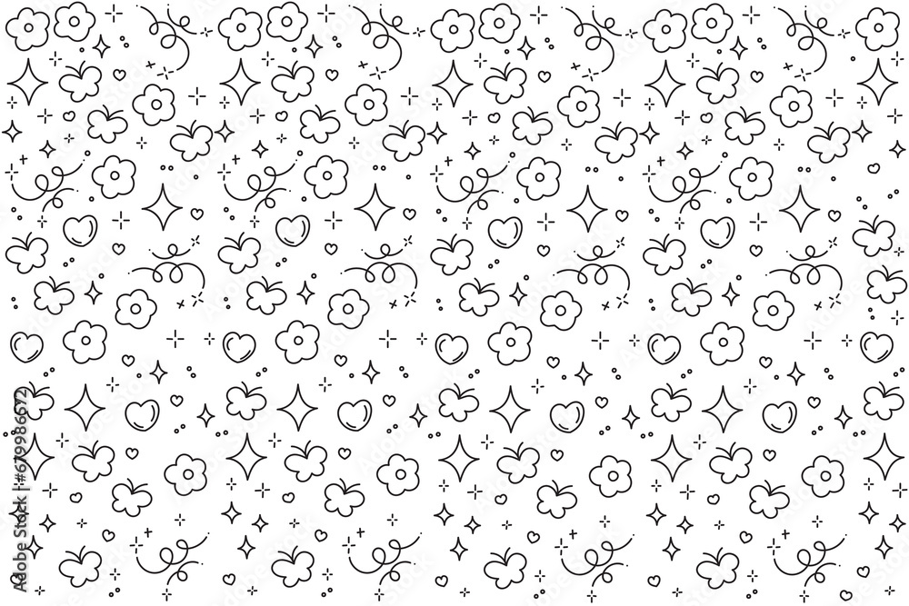 illustration line of flower and butterfly pattern on white background. illustration line of flower and butterfly pattern on white background.
