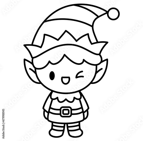 Cute Elf christmas outline cartoonicon illustration