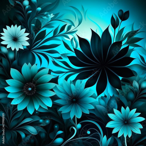 Blue and black watercolor flower Illustration.