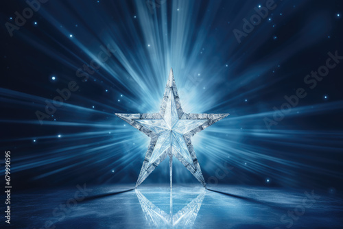 Christmas night. Comet star in night starry sky of Bethlehem. Nativity scene. Jesus Christ birth. The star shines over the manger of Jesus Christ. photo
