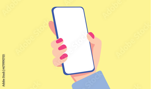 3d Hand using smartphone with empty screen for mockup mobile concept.