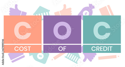COC Cost Of Credit acronym. business concept background. vector illustration concept with keywords and icons. lettering illustration with icons for web banner, flyer
