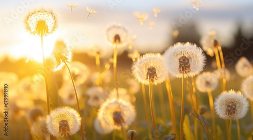 Dandelion produces seeds on a sunny day. Generative AI