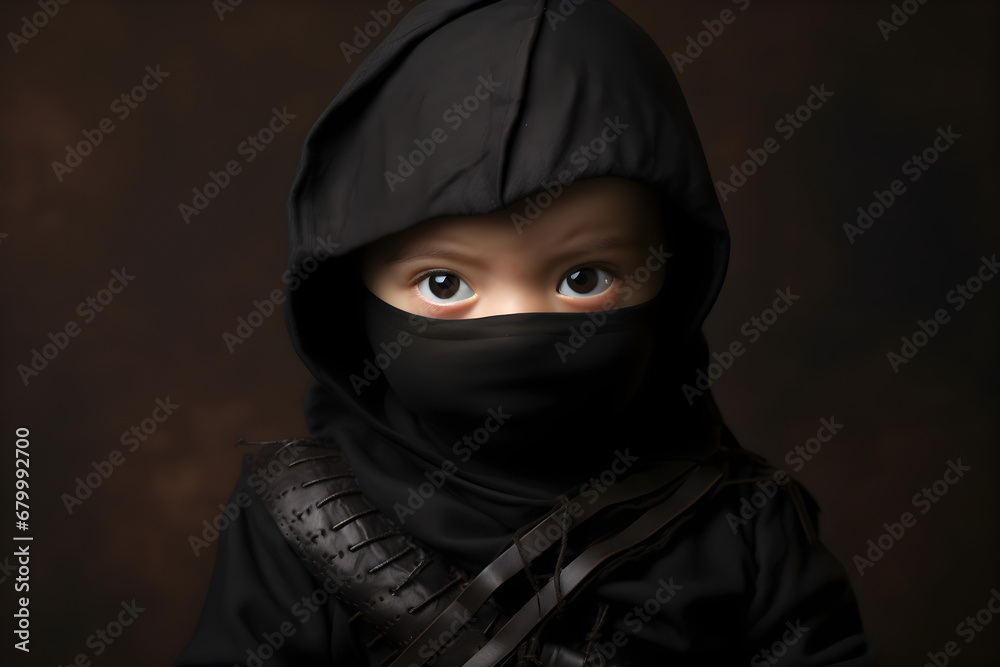close up studio portrait of baby ninja