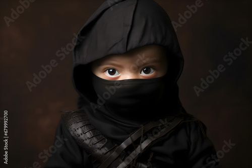 close up studio portrait of baby ninja photo