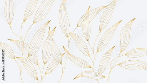 Luxury Gold Leaf Pattern on White Background.