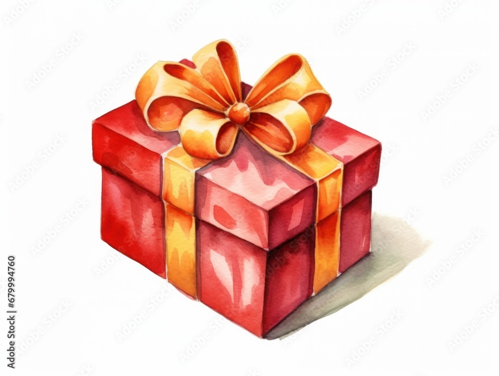 Obraz premium Gift box with ribbon , watercolor illustration isolated on white