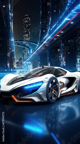 Racing Sportscar with Neon Lights Background © Sohaib q