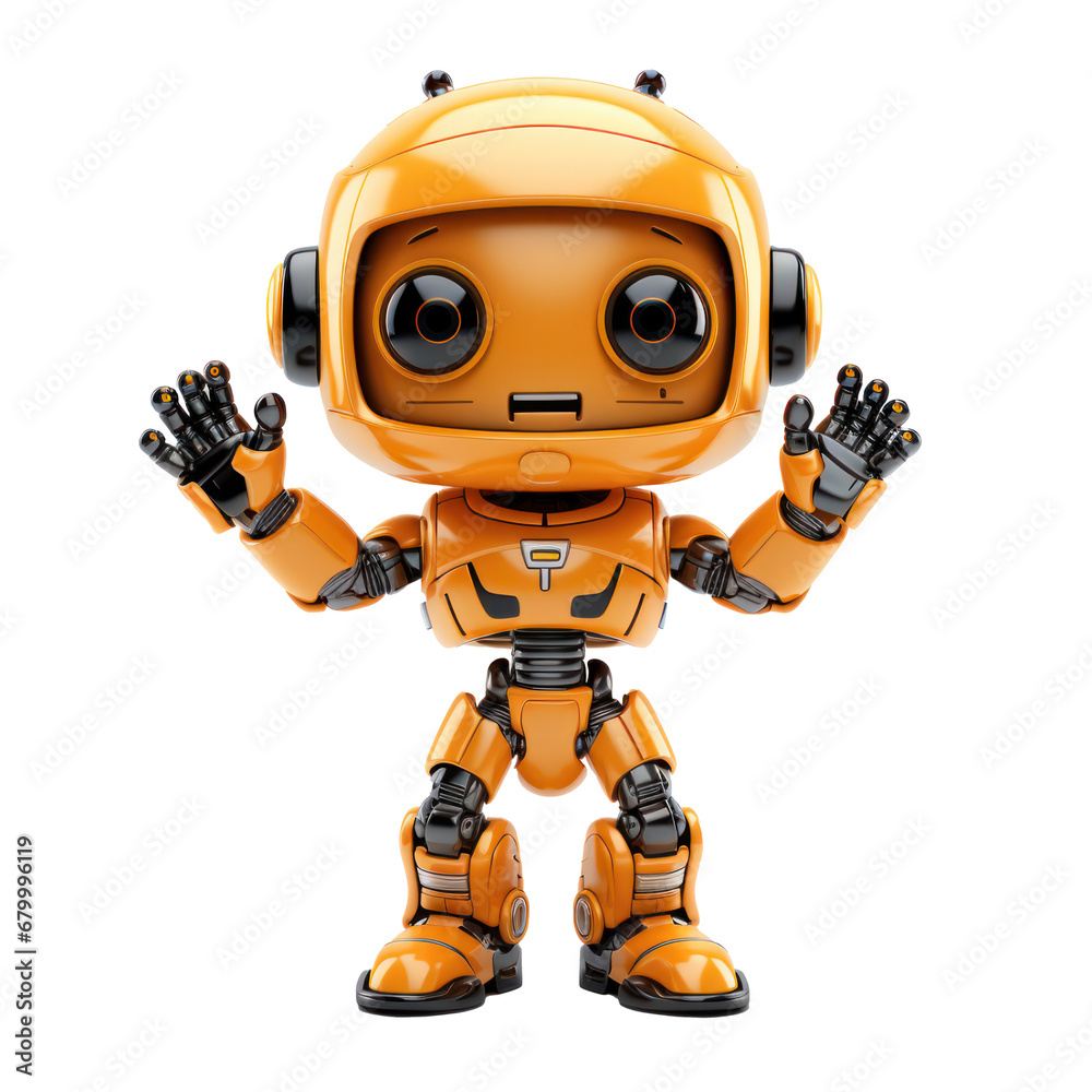 A cool orange robot isolated on a transparent background, PNG banner illustration, Post-processed generative AI A cool orange robot isolated on a transparent background, PNG banner illustration, Post-processed generative AI