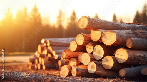 Group of Log trunks pile  Wooden trunks pine  Logging timber wood industry.