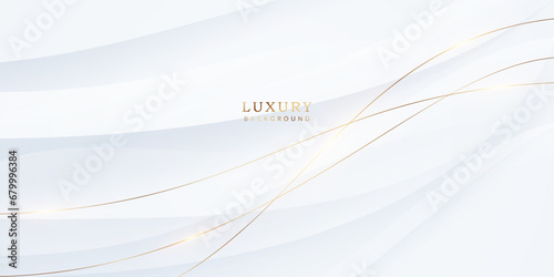 White abstract background with wavy luxury gold lines.