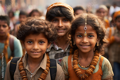 portraits of children of Indian origin celebrating the republic day of india, they are in a gathering of people and there are Indian flags. republic of india photo