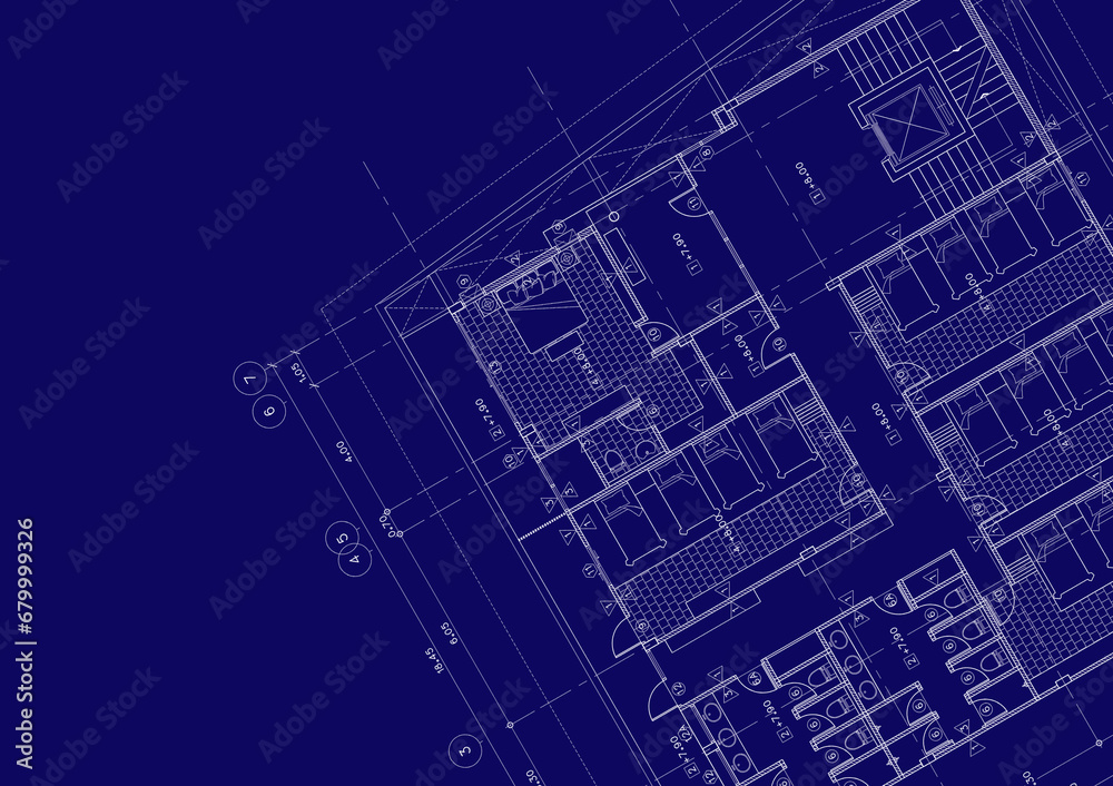 Floor plan designed building on the drawing. Floor plan designed building on the drawing.