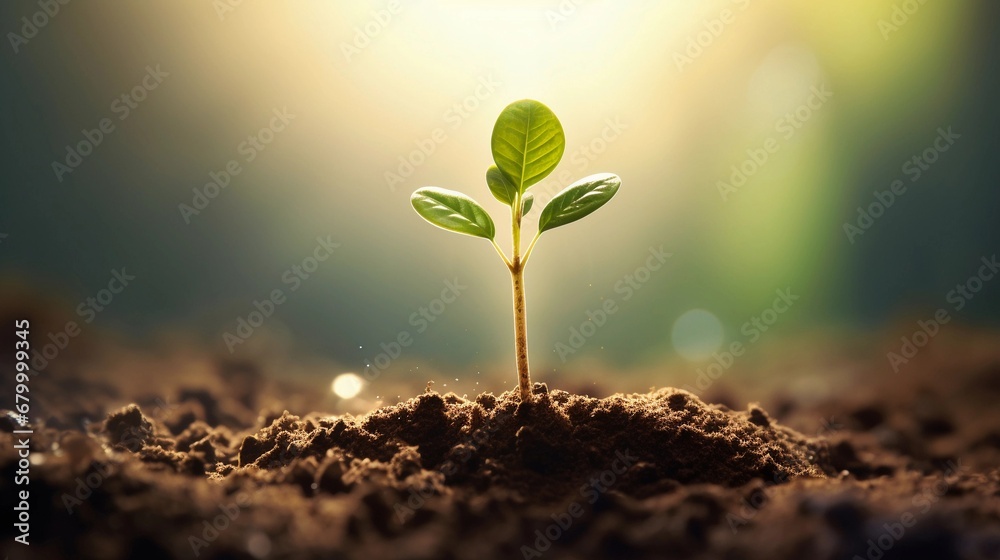 The concept of business growth using a metaphorical image of a seedling growing into a flourishing tree, symbolizing the progression and maturity of a business, AI generated
