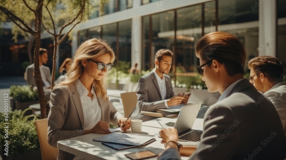 Fototapeta premium Business Team Working Together Outside.