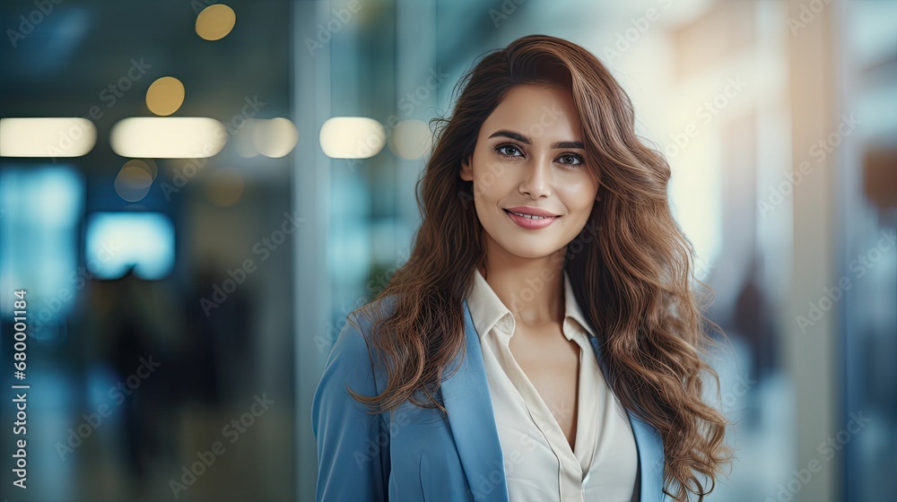 beautiful smiling indian businesswoman in an office background