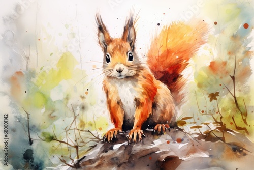 watercolor Squirrel Watercolor single squirrel animal Squirrel Wild Animal Illustration Hand Painted photo