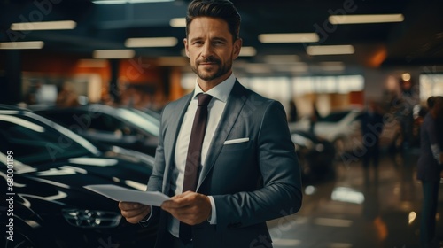Sales person at a car dealership, Salesman, Auto business, Car sale, Deal. © visoot
