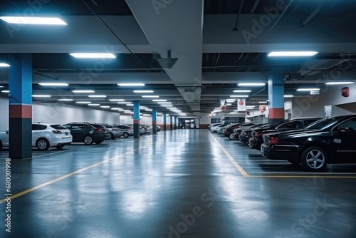 Modern underground parking, Indoor full modern parking. photo