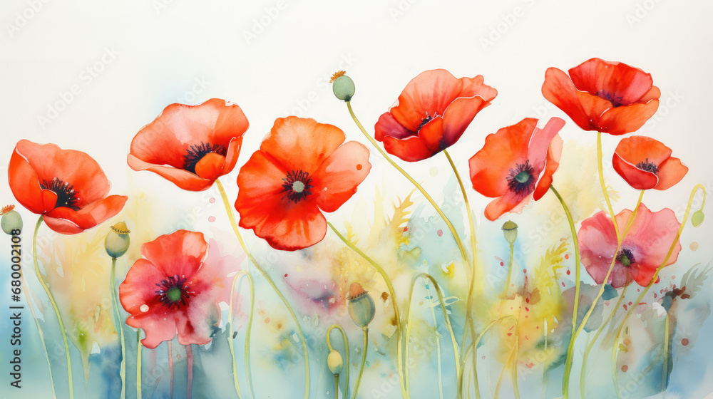 red poppies on a colored background