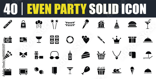 solid party icon set, even icon, celebration, solid icon