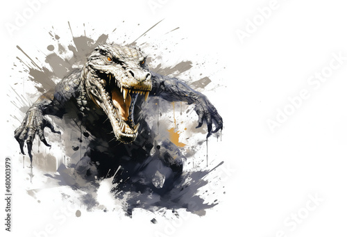 Image of painting demon crocodile is angry on a white background., Amphibian., Wildlife Animals.