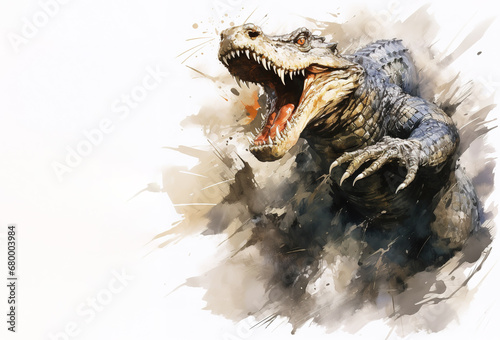 Image of painting demon crocodile is angry on a white background., Amphibian., Wildlife Animals. © yod67