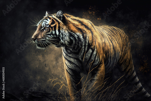 Image of tiger on dark background.  Wildlife Animals.