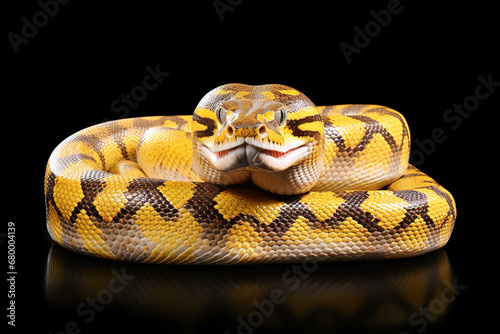 Image of burmese python isolated on black background., Reptile., Animal.