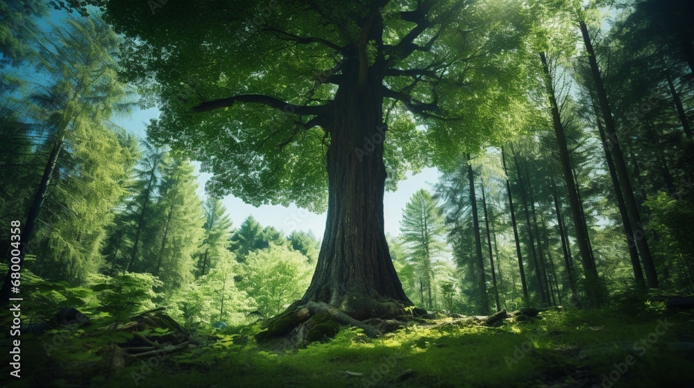 Obraz premium the grandeur of a towering tree deep in a forest