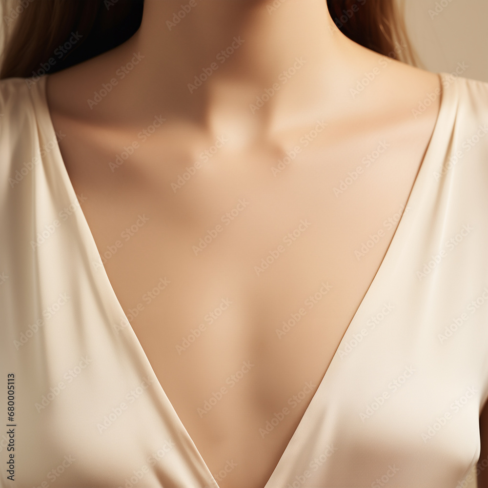Woman necklace mockup closeup model portrait. Fashion beauty jewelry necklace pendant mockup
 - obrazy, fototapety, plakaty 
