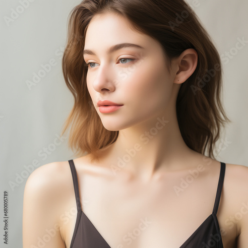 Woman necklace mockup closeup model portrait. Fashion beauty jewelry necklace pendant mockup 