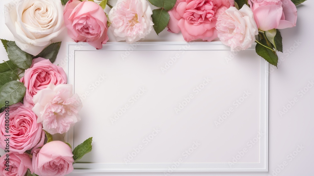 Clear picture outline encompass by a flower outline of english roses space for duplicate - obrazy, fototapety, plakaty 