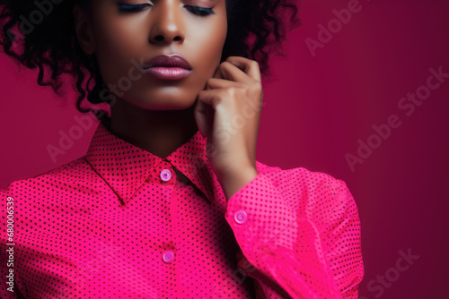 Fashion model against a vibrant pink background