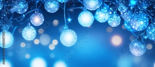 Magical background with fairy lights and bokeh for a teal themed festive feel from Generative AI