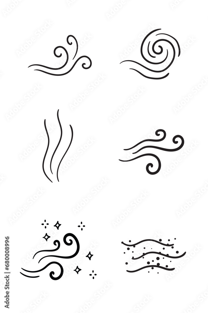 Air doodle icons, wind symbols Air doodle icons, wind symbols