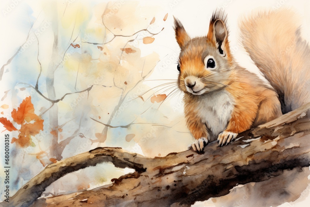 Fototapeta premium watercolor Squirrel Watercolor single squirrel animal Squirrel Wild Animal Illustration Hand Painted