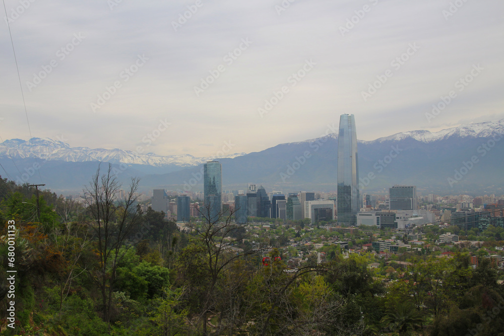 View of the Chilean capital Santiago de Chile with the Gran Torre Santiago skyscraper