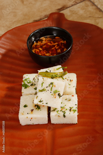 Appetizer, Breakfast, Cake, Chana Dal, Chutney, Dhokla, Eatable, Food, Green, Garnish, Gujarati, Indian Snack, Homemade, Indian, Khaman, Pieces, Snack, Soft, Spicy, Spongy, Steamed, Yellow, Puffy, Len