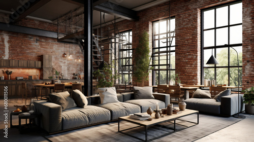 Living room interior in loft industrial style © UsamaR