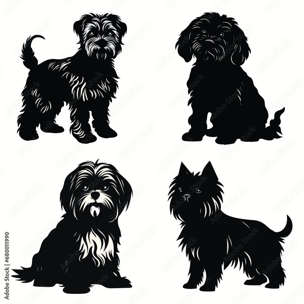 Dog silhouettes and icons. black flat color simple elegant Dog animal vector and illustration. - obrazy, fototapety, plakaty 