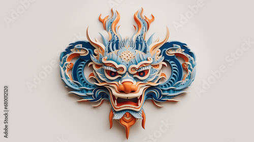 Dragon face front paper art, symbol of Happy Chinese New Year 2024 Chinese astrology, horoscope 2024 sign © Daisy