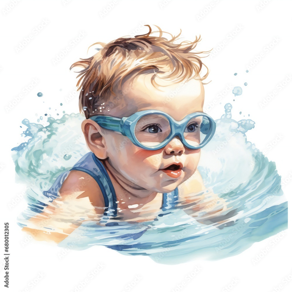 baby sportsman swimmer in swimming goggles