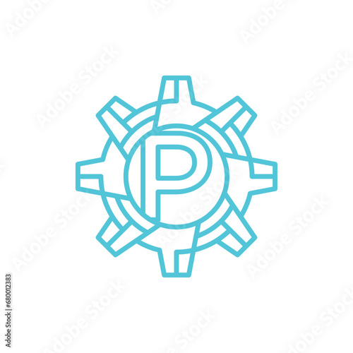 Initial Letter P gear engineering logo design vector