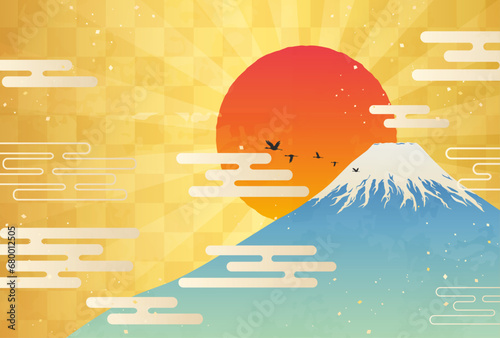 富士山と初日の出のイラスト_横2