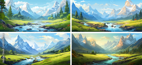 nature green landscape mountains sky beautiful background outdoors tree vector scenery 