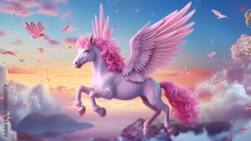 Magic fairy tale character Pegasus 3d illustration photo